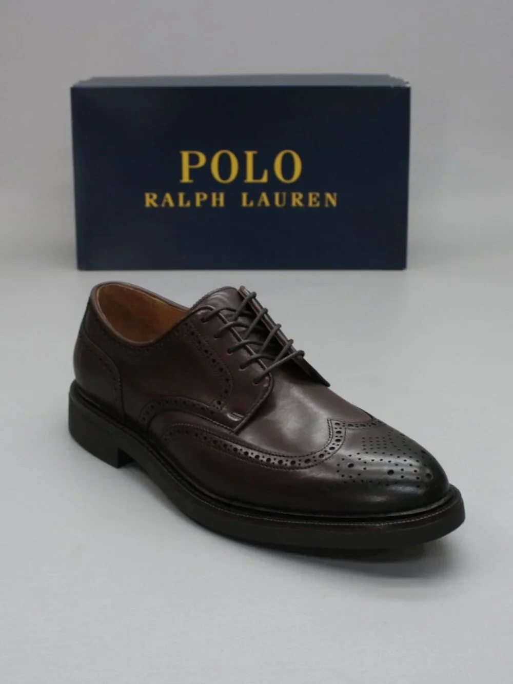 Polo Ralph Lauren Men's 9.5 Asher Wingtips Brown Calf Leather Oxford Dress Shoes
